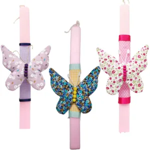 ροζ λαμπάδα με υφασμάτινη πεταλούδα
