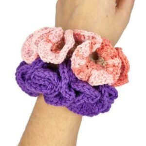 Σετ scrunchies μωβ & ροζ/μπεζ