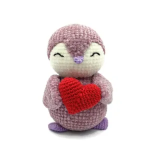 Βελουτέ πιγκουίνος μωβ με καρδούλα