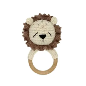 Πλεκτή κουδουνίστρα με μασητικό κρίκο- λιονταράκι