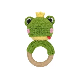 Πλεκτή κουδουνίστρα με μασητικό κρίκο, Βατραχάκι