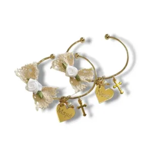 Μαρτυρικά βραχιόλια επιχρυσωμένα με βαμβακερή δαντέλα, Λευκό