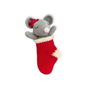 Πλεκτό χριστουγεννιάτικο στολίδι ποντίκι σε κάλτσα