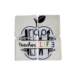 4 Μαγνητάκια Τετράγωνα Από Τσιμέντο "Teacher LIFE"