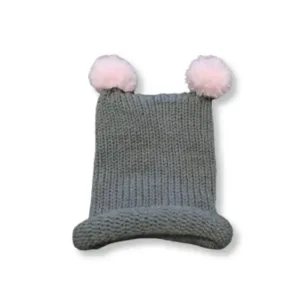 Γκρι σκουφάκι με φουντίτσες