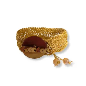 Χειροποίητο πλεκτό βραχιόλι με όστρακο και αιματίτη