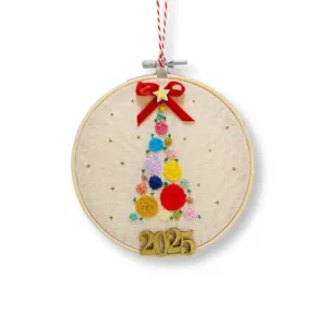 Κεντημένο κάδρο-γούρι με πολύχρωμο δέντρο (15εκ.)