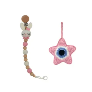 Σετ δώρου 2τμχ για νεογέννητο, Κλιπ πιπίλας κουνελάκι & Ματάκι