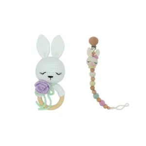 Σετ νεογέννητου 2 τμχ, Κουδουνίστρα & Κλιπ πιπίλας