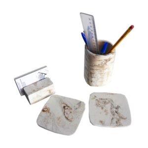 Σετ 4τεμ. "Office Kit", Εφέ μάρμαρο λευκό-καφέ-γκρι