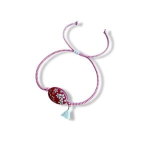 Μάρτης με οβάλ χάντρα με λουλούδια και φουντίτσα