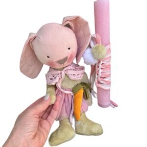 λαμπάδα με λούτρινο ροζ λαγουδάκι