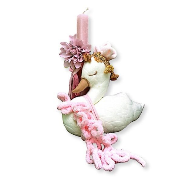 Λαμπάδα πασχαλινή ροζ -παστέλ κύκνος εκρού