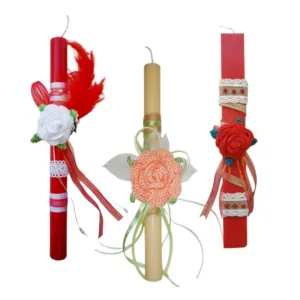 Λαμπάδα με πλεκτό τριαντάφυλλο