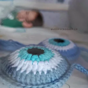 πλεκτό μάτι γαλάζιο μπλε crochet evil eye χειροποίητο δώρο για νεογέννητο loopscrochet.gr