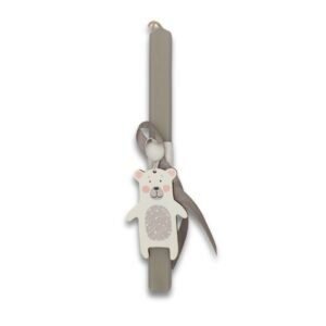 Αρωματική γκρι λαμπάδα με ξύλινο Αρκουδάκι (22εκ)