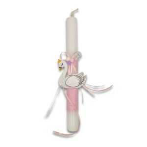 Λευκή λαμπάδα 26εκ με διακοσμητικό στοιχείο κύκνο plexi glass