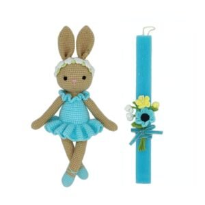 Πασχαλινή λαμπάδα με πλεκτό κουνελάκι μπαλαρίνα