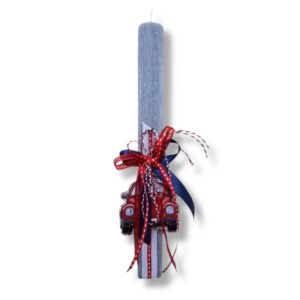 Αρωματική γκρι πλακέ λαμπάδα με ξύλινο Αυτοκινητάκι