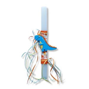 Λαμπάδα με χειροποίητο γαλάζιο δεινόσαυρο από πολυμερικό πηλό