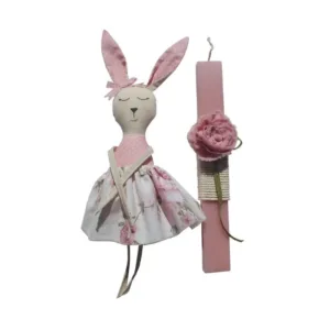 Πασχαλινή Λαμπάδα με Υφασμάτινη Κούκλα - Λαγουδάκι