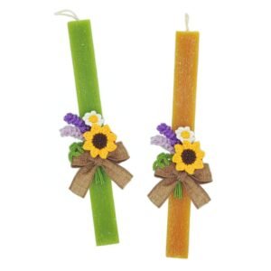 Λαμπάδα με ηλιοτρόπιο και πλεκτά λουλούδια (28 εκ.)