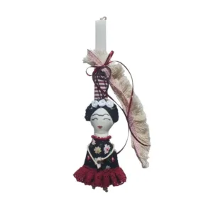 Πασχαλινή Λαμπάδα με Υφασμάτινο Μπρελόκ Φρίντα