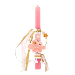 Λαμπάδα με όνομα σε μεταλλικό στεφάνι με σύννεφο από πολυμερικό πηλό