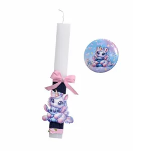 Πασχαλινή Λαμπάδα για κορίτσια και κονκάρδα, μπλε κοάλα με μονόκερο