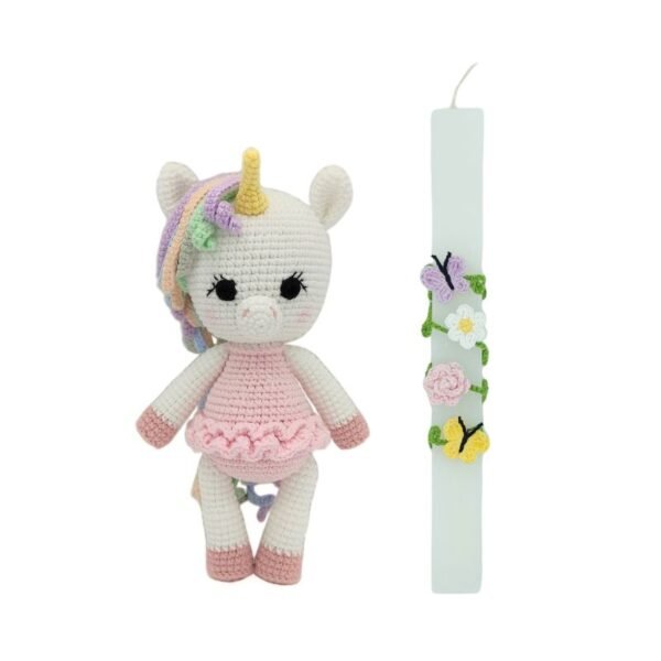 Πασχαλινή λαμπάδα με πλεκτό Μονόκερο