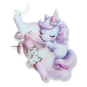 Λαμπάδα με μονόκερο και διακοσμητικό καδράκι