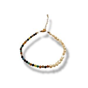 Βραχιόλι διχρώμο με διαφόρες πέτρες και μαργαριτάρι, 18εκ.