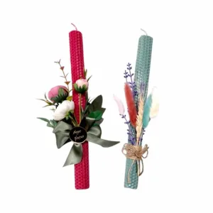 Λαμπάδα από μελισσοκέρι με λουλούδια 28εκ