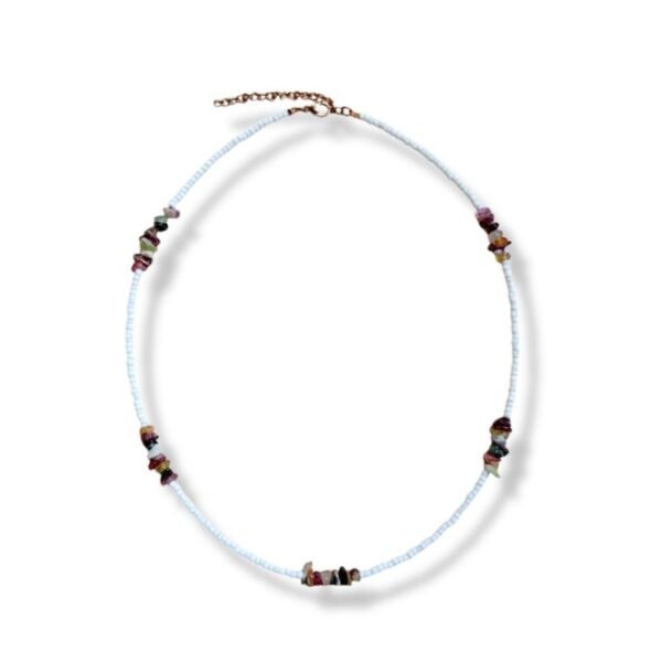 Κολιέ με γυάλινες κοντερίες και τσιπς τουρμαλίνη