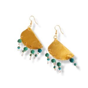 Χειροποίητα κρεμαστά σκουλαρίκια από ορείχαλκο και πέτρες λάβας