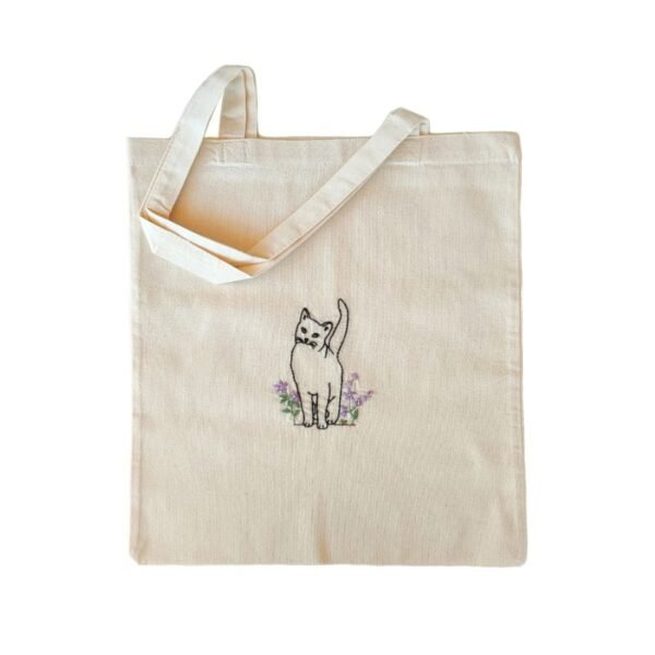 Κεντημένη πάνινη τσάντα " γάτα" (37x41 εκ.)