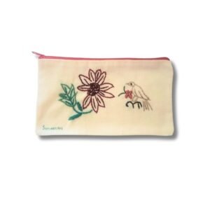 Υφασμάτινη Κασετίνα/Νεσεσέρ Κεντημένη με λουλούδι και πουλάκι