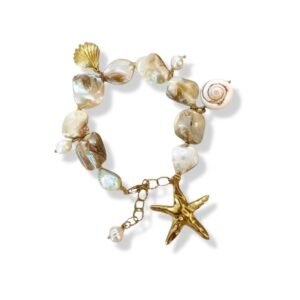 Kαλοκαιρινό βραχιόλι με στοιχεία ατσάλινα, φίλντισι και πέρλες, Ocean
