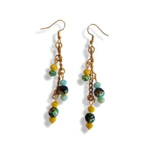 Σκουλαρίκια κρεμαστά πολύχρωμα με αλυσίδες