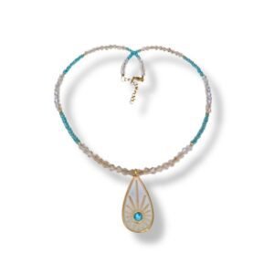 Κολιέ με διάφανα γαλάζια και crystal κρυσταλλάκια & δάκρυ με γαλάζια στρας πέτρα