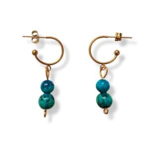 Κρεμαστά σκουλαρίκια με ατσάλινους κρίκους και χαολίτη