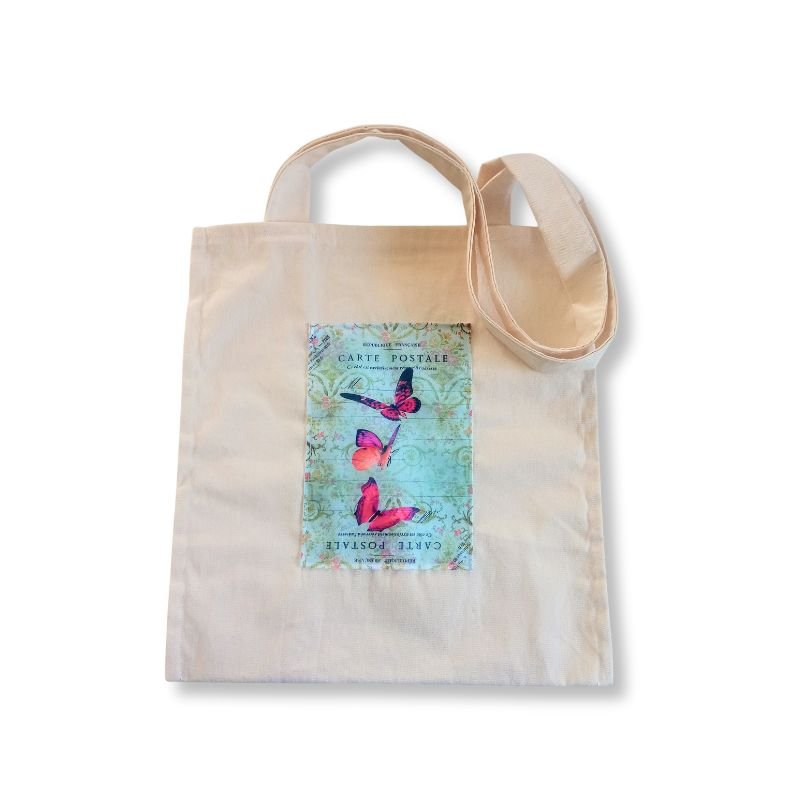 Totebag-butterflies-lena'sdreamart Χειροποίητη υφασμάτινη τσάντα ώμου tote με σχέδιο πεταλούδες