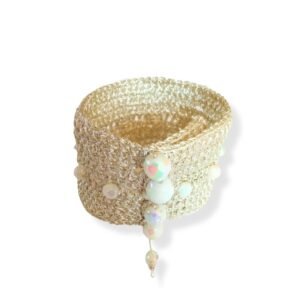 Χειροποίητο πλεκτό βραχιόλι ασημί με κρύσταλλα λευκά