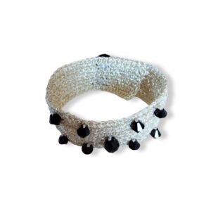 Χειροποίητο πλεκτό ασημί βραχιόλι με κρύσταλλα