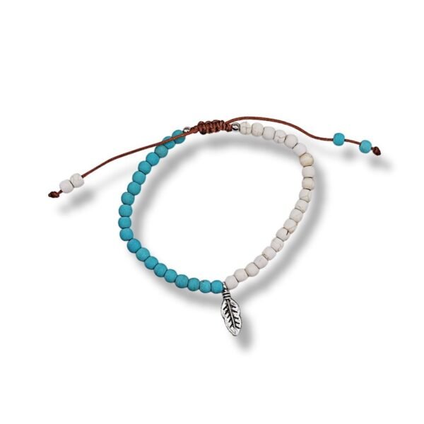 Βραχιόλι Λευκό/Τιρκουάζ Boho minimal ''LEAF''