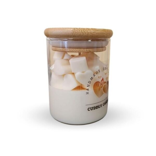 Κερί Σόγιας Λευκό με wax melts mini καρδιές σε Γυάλινο Ποτήρι με ξύλινο καπάκι