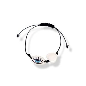 Βραχιόλι πλεξιγκλάς μάτι με κεραμική λευκή καρδιά