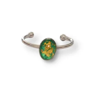 Ρυθμιζόμενο Δαχτυλίδι από υγρό γυαλί οβάλ, πράσινο - χρυσό