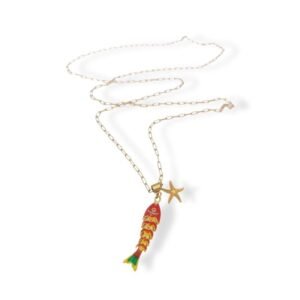 Ατσάλινο κολιέ με μοτίφ ψαράκι με σμάλτο και Αστέρια