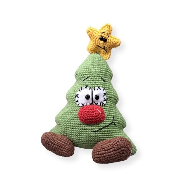 Χειροποίητο Amigurumi Χριστουγεννιάτικο Δέντρο με Πρόσωπο και Αστέρι
